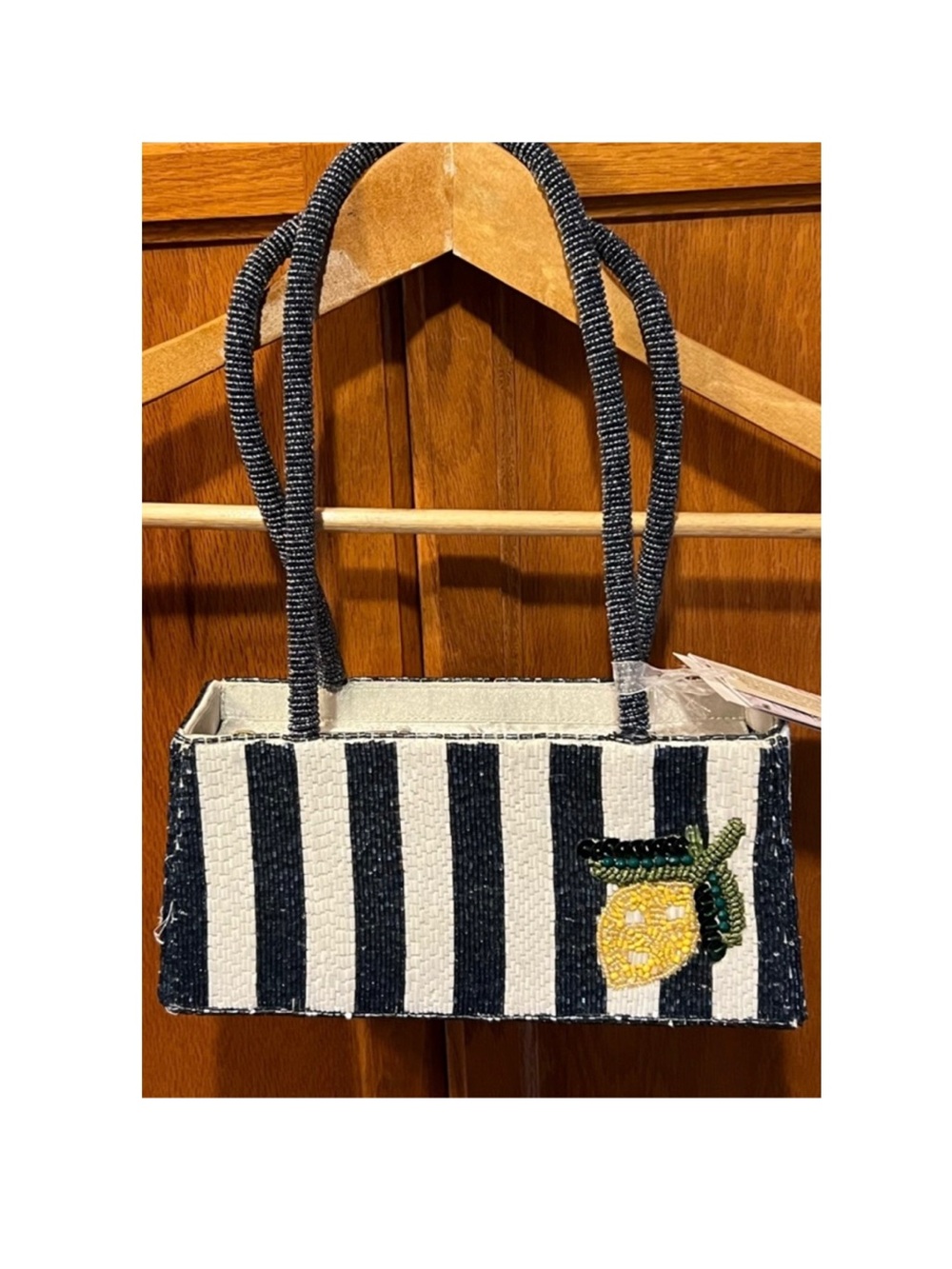 Made In India Blue & White Striped With Lemon Small Size Beaded Purse NWT